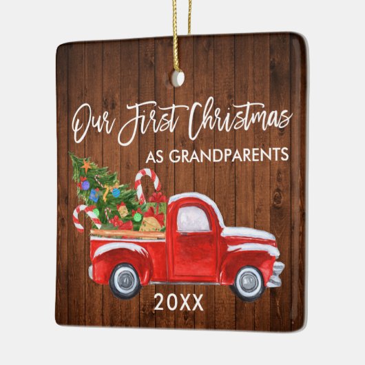 初めてのクリスマスを祖父母の木トラックの木として セラミックオーナメント (左)