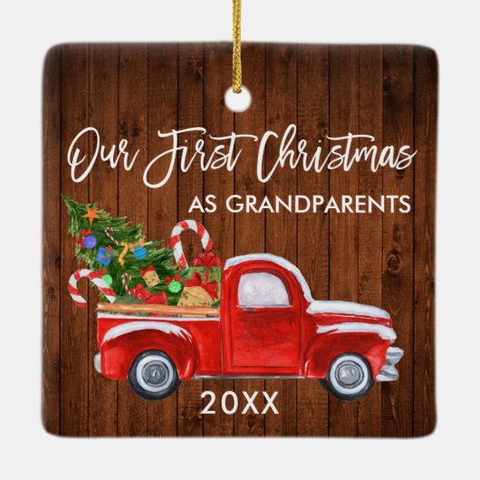 初めてのクリスマスを祖父母の木トラックの木として セラミックオーナメント (裏面)