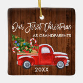 初めてのクリスマスを祖父母の木トラックの木として セラミックオーナメント (正面)