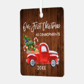 初めてのクリスマスを祖父母の木トラックの木として メタルオーナメント (正面左)