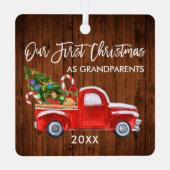 初めてのクリスマスを祖父母の木トラックの木として メタルオーナメント (裏面)