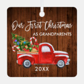 初めてのクリスマスを祖父母の木トラックの木として メタルオーナメント (正面)