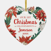 初めてのクリスマスを祖父母フローラリース セラミックオーナメント (正面)