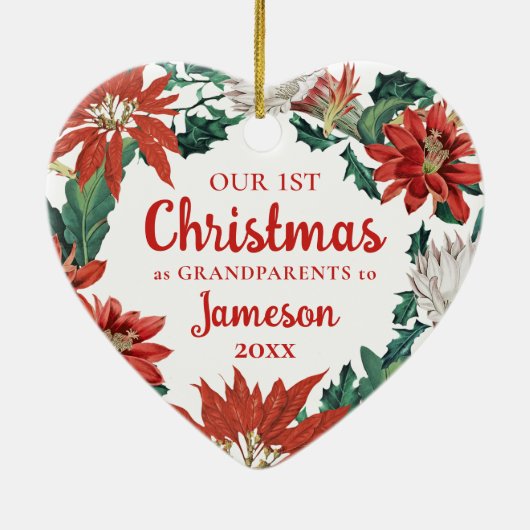初めてのクリスマスを祖父母フローラリース セラミックオーナメント (裏面)