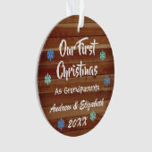 初めてのクリスマスを祖父素朴母 オーナメント (正面)