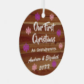 初めてのクリスマスを祖父素朴母 メタルオーナメント (正面右)