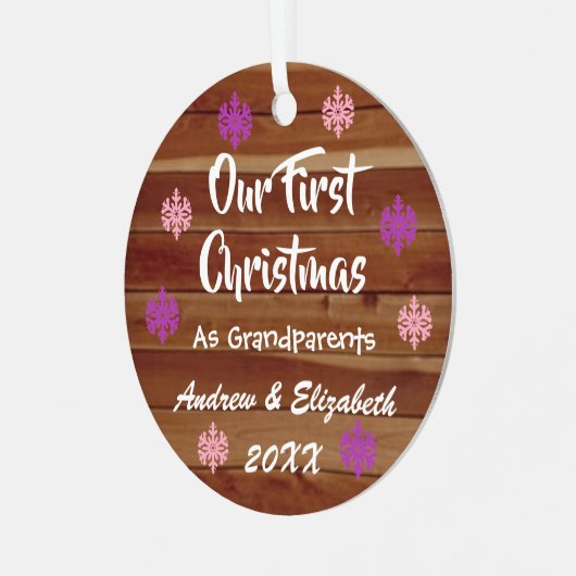 初めてのクリスマスを祖父素朴母 メタルオーナメント (正面左)