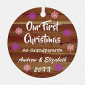 初めてのクリスマスを祖父素朴母 メタルオーナメント (正面)