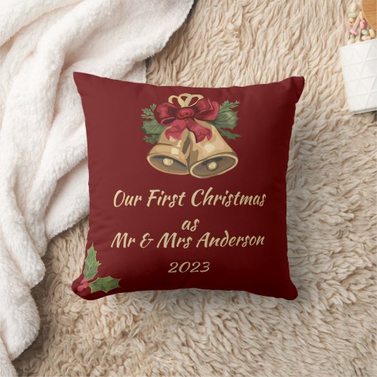 初めてのクリスマスを編集可能なMr & Mrsの名前と日付 クッション (ブランケット)