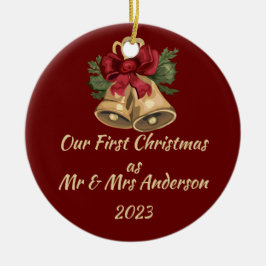 初めてのクリスマスを編集可能なMr & Mrsの名前と日付 セラミックオーナメント