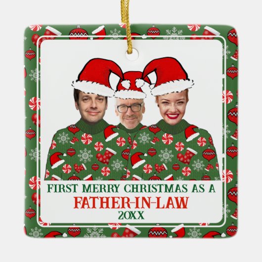 初めてのクリスマスを義理の悪いセーターとして セラミックオーナメント (正面)