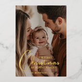 初めてのクリスマスを親としてカスタム写真 箔シーズンカード (正面)