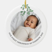 初めてのクリスマスを親として写真ミスタントウ セラミックオーナメント (裏面)