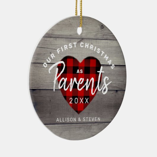 初めてのクリスマスを親と素朴すパーソナライズされた セラミックオーナメント (右)