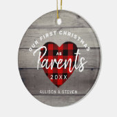 初めてのクリスマスを親と素朴すパーソナライズされた セラミックオーナメント (左)