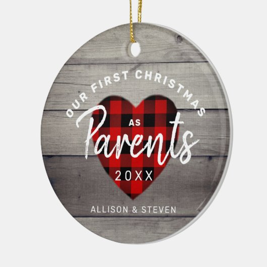 初めてのクリスマスを親と素朴すパーソナライズされた セラミックオーナメント (左)