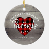 初めてのクリスマスを親と素朴すパーソナライズされた セラミックオーナメント (裏面)