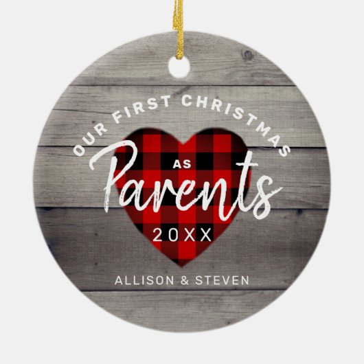 初めてのクリスマスを親と素朴すパーソナライズされた セラミックオーナメント (裏面)