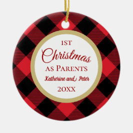 初めてのクリスマスを親バッファロープレイド セラミックオーナメント