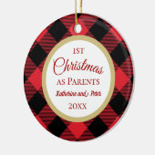 初めてのクリスマスを親バッファロープレイド セラミックオーナメント (左)