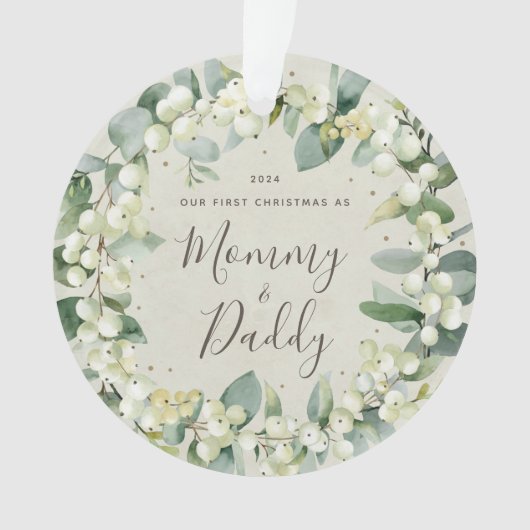 初めてのクリスマスを迎えたエレガントな両親の写真 オーナメント (正面)