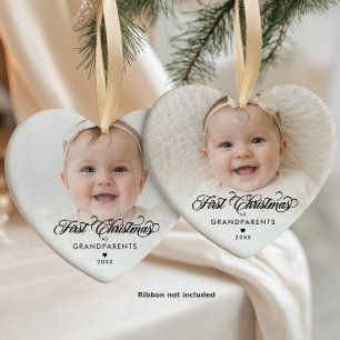 初めてのクリスマスを迎える祖父母 2 枚の赤ちゃんの写真 セラミックオーナメント