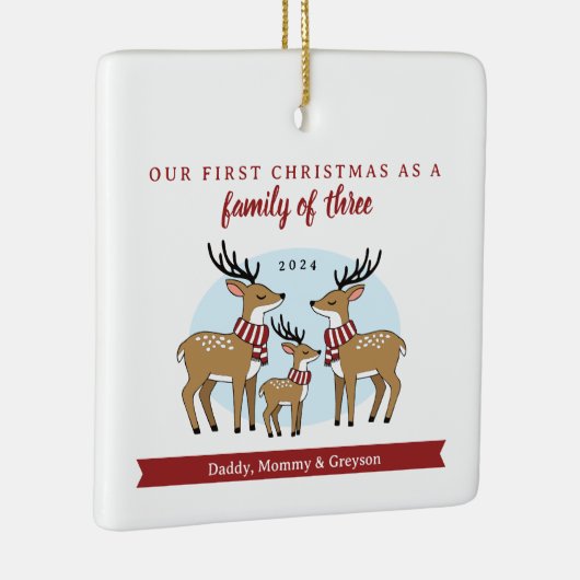 初めてのクリスマスを3つの写真の家族 セラミックオーナメント (右)