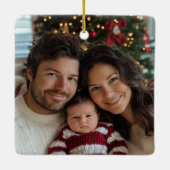 初めてのクリスマスを3つの写真の家族 セラミックオーナメント (裏面)