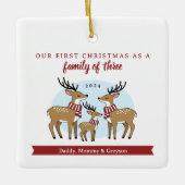 初めてのクリスマスを3つの写真の家族 セラミックオーナメント (正面)