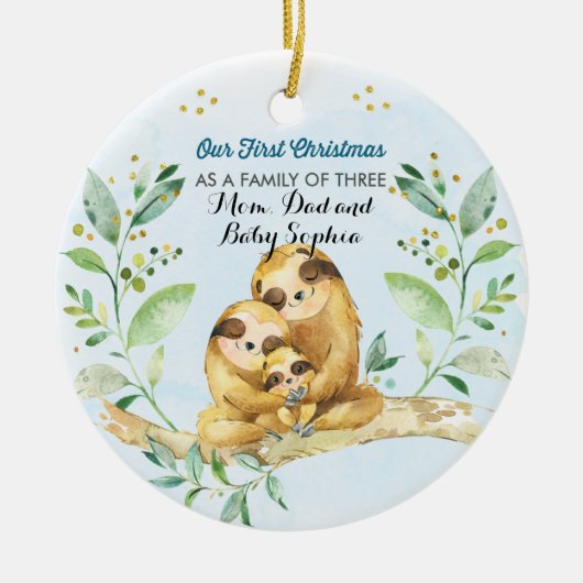 初めてのクリスマスを3つの家族として セラミックオーナメント (正面)