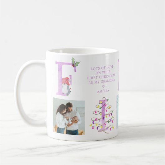 初めてのクリスマスを…かわいいホリデーフォトコラージュ コーヒーマグカップ (左)