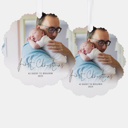 初めてのクリスマスをDaddy Name Year Photo オーナメントカード (正面/裏面)