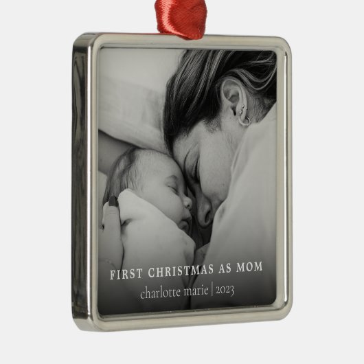 初めてのクリスマスをMom写真エレガントとして メタルオーナメント (右)