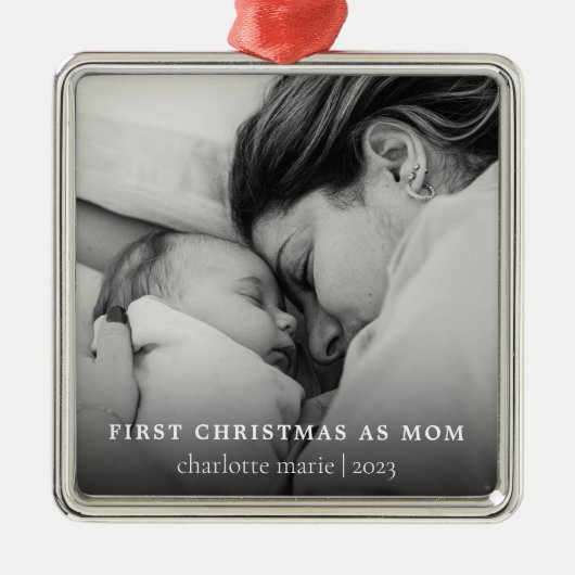 初めてのクリスマスをMom写真エレガントとして メタルオーナメント (正面)