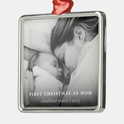 初めてのクリスマスをMom写真エレガントとして メタルオーナメント (左)