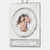初めてのクリスマスをMommyとDaddy Marble Photo シルバープレートバナーオーナメント (左)