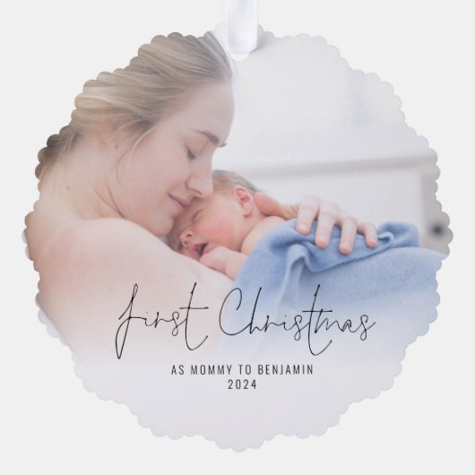 初めてのクリスマスをMommy Name Year Photoとして オーナメントカード (裏面)
