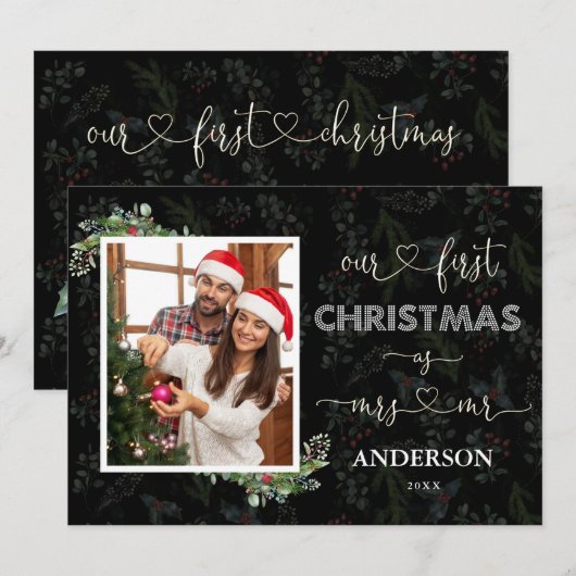 初めてのクリスマスをMr. & Mrs. Script Photo 招待状 (正面/裏面)