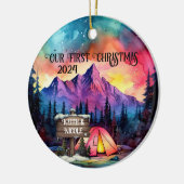 初めてのクリスマスアウトドアシーカップル新婚 セラミックオーナメント (左)