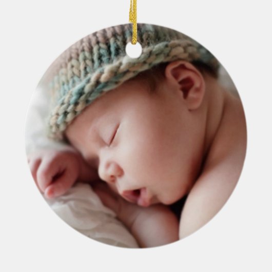 初めてのクリスマスアクアブルー男の赤ちゃん写真 セラミックオーナメント (裏面)