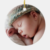 初めてのクリスマスアクアブルー男の赤ちゃん写真 セラミックオーナメント (裏面)