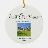 初めてのクリスマスアットニューホームカスタムハウスフォト セラミックオーナメント (正面)