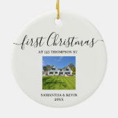 初めてのクリスマスアットニューホームカスタムハウスフォト セラミックオーナメント (裏面)