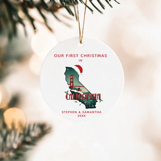 初めてのクリスマスインカリフォルニア州カスタム文字 セラミックオーナメント