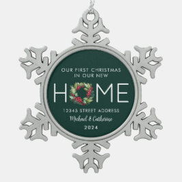 初めてのクリスマスインザニューホームグリーンリース スノーフレークピューターオーナメント