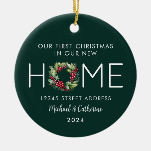 初めてのクリスマスインザニューホームグリーンリース セラミックオーナメント (正面)