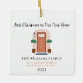 初めてのクリスマスインザニューホームパステルフロントドア セラミックオーナメント (正面)