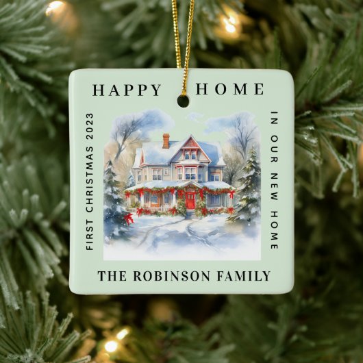 初めてのクリスマスインザニューホームライトピおもしろいスタ セラミックオーナメント (ツリー)