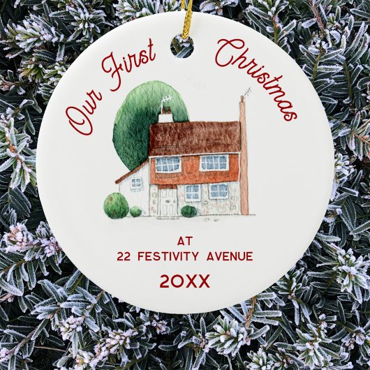 初めてのクリスマスインニューホームウォーターカラーハウス セラミックオーナメント