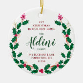 初めてのクリスマスインニューホームパーソナライズされたリース セラミックオーナメント (正面)